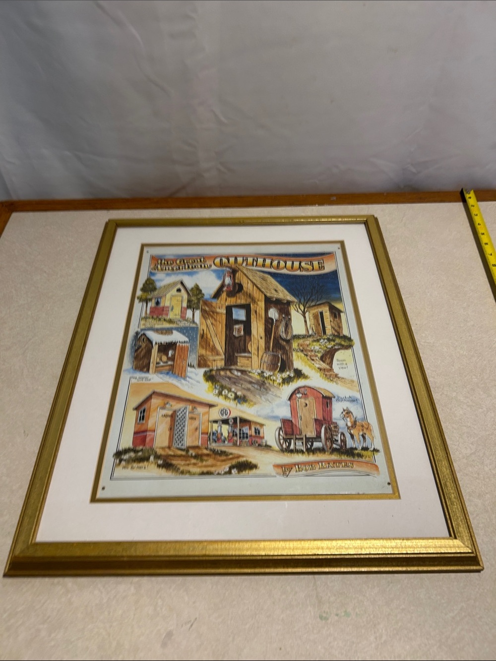 Bob Bates The Great American Outhouse Framed Print - Vintage Funny Bathroom Humo